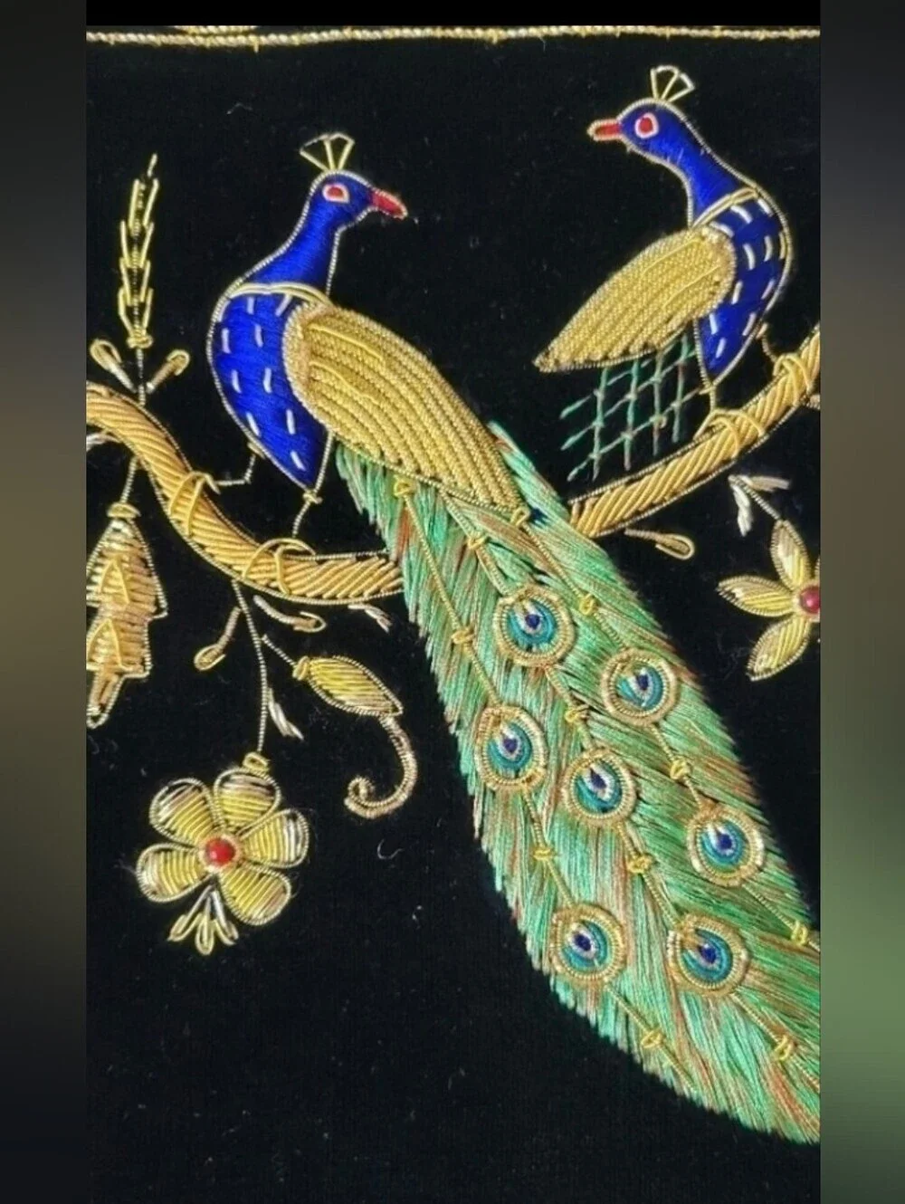 Hand-Embroidered Black Peacock Wall Hanging - Bohemiaan Decor